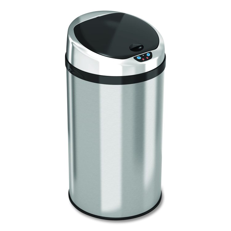 Sensor Trash Can, 8 gal, Plastic/Stainless Steel, Silver