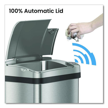 Rectangular Sensor Trash Can, 4 gal, Plastic/Stainless Steel, Silver