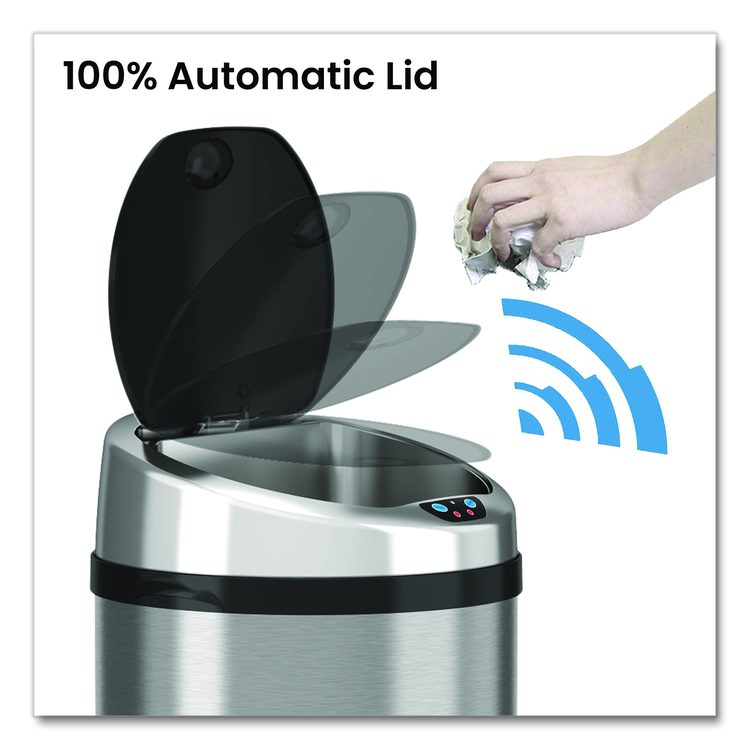 Sensor Trash Can, 8 gal, Plastic/Stainless Steel, Silver