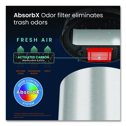 Sensor Trash Can, 8 gal, Plastic/Stainless Steel, Silver