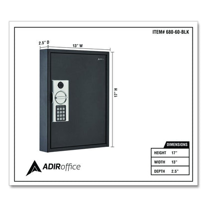 Steel Digital Lock Key Cabinet, 60-Key, 13 x 2.6 x 17, Stainless Steel 304, Black