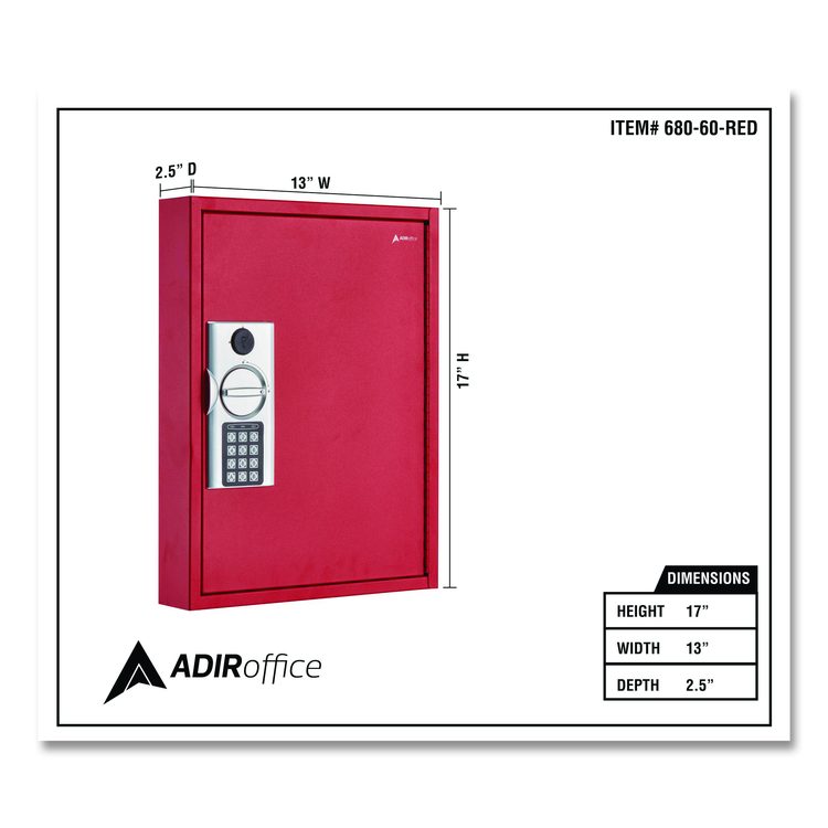 Steel Digital Lock Key Cabinet, 60-Key, 13 x 2.6 x 17, Stainless Steel 304, Red