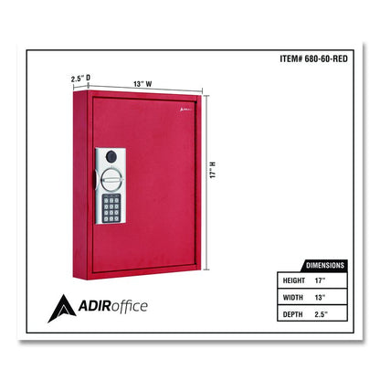 Steel Digital Lock Key Cabinet, 60-Key, 13 x 2.6 x 17, Stainless Steel 304, Red