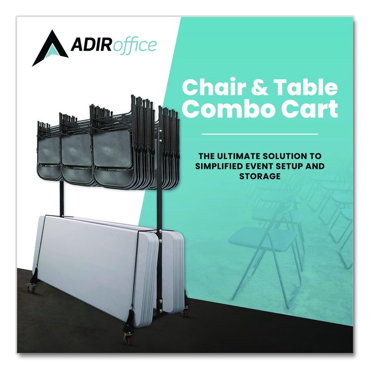 Folding Chair and Table Combo Cart, Metal, 600 lb Capacity, 33.7 x 65 x 67, Black