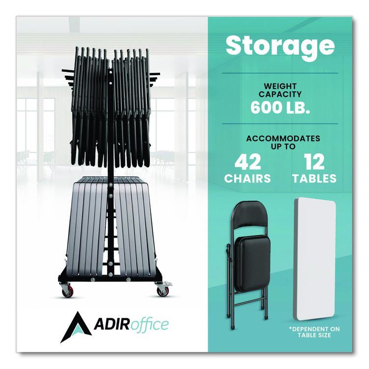 Folding Chair and Table Combo Cart, Metal, 600 lb Capacity, 33.7 x 65 x 67, Black