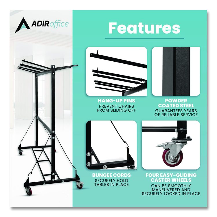 Folding Chair and Table Combo Cart, Metal, 600 lb Capacity, 33.7 x 65 x 67, Black
