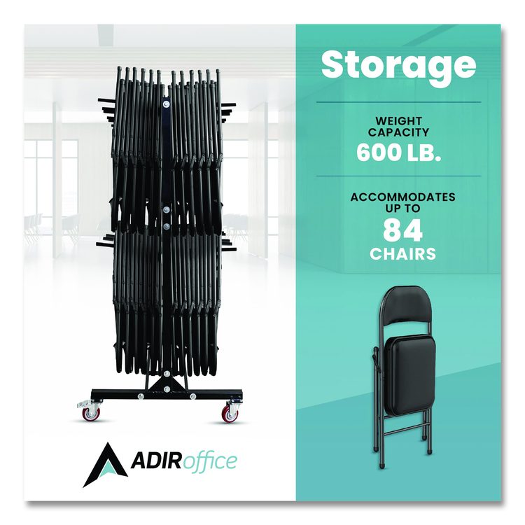 Steel Folding Chair Two-Tier Utility Cart, Metal, 1,000 lb Capacity, 33 x 65 x 68.5, Black