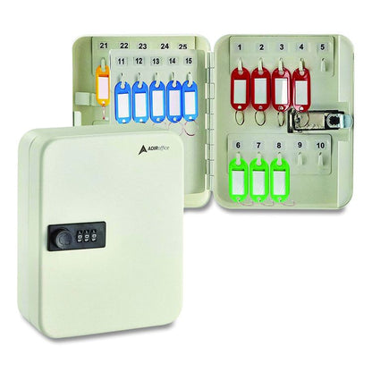 Steel Heavy-Duty Key Cabinet with Combination Lock, 30-Key, 6.4 x 3 x 8, Stainless Steel 304, White