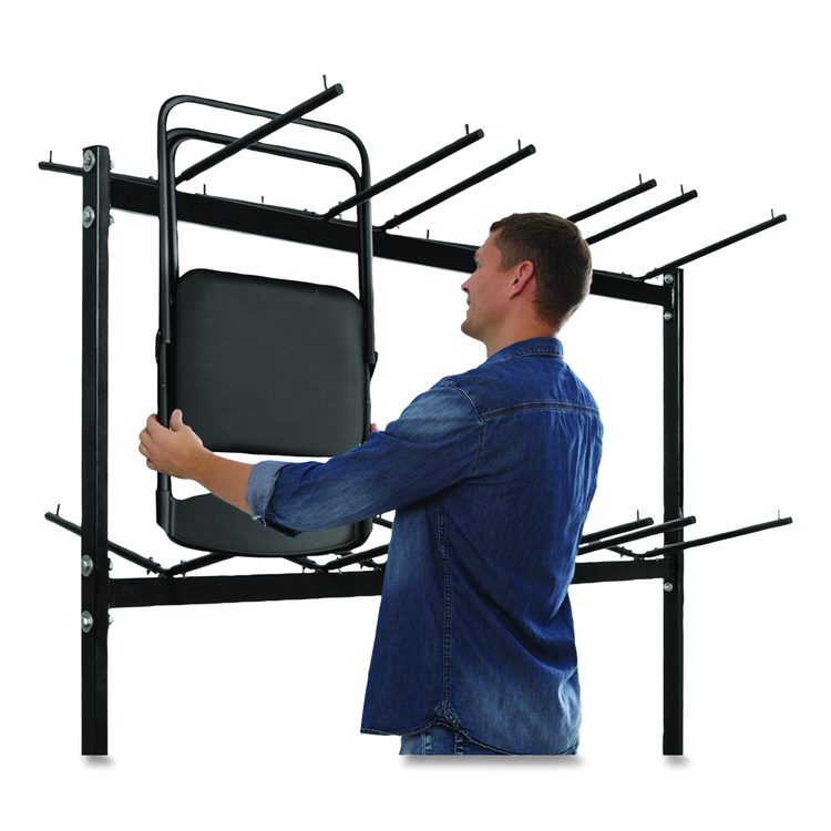 Steel Folding Chair Two-Tier Utility Cart, Metal, 1,000 lb Capacity, 33 x 65 x 68.5, Black