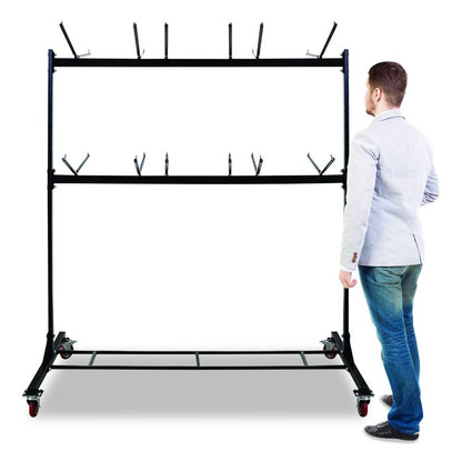 Steel Folding Chair Two-Tier Utility Cart, Metal, 1,000 lb Capacity, 33 x 65 x 68.5, Black