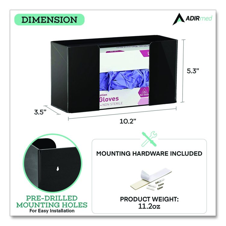 Acrylic Glove Dispenser, Single Box Capacity, 10.2 x 3.5 x 5.3, Black