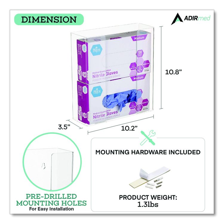 Acrylic Glove Dispenser, Double Box Capacity, 10.2 x 3.5 x 10.8, Clear