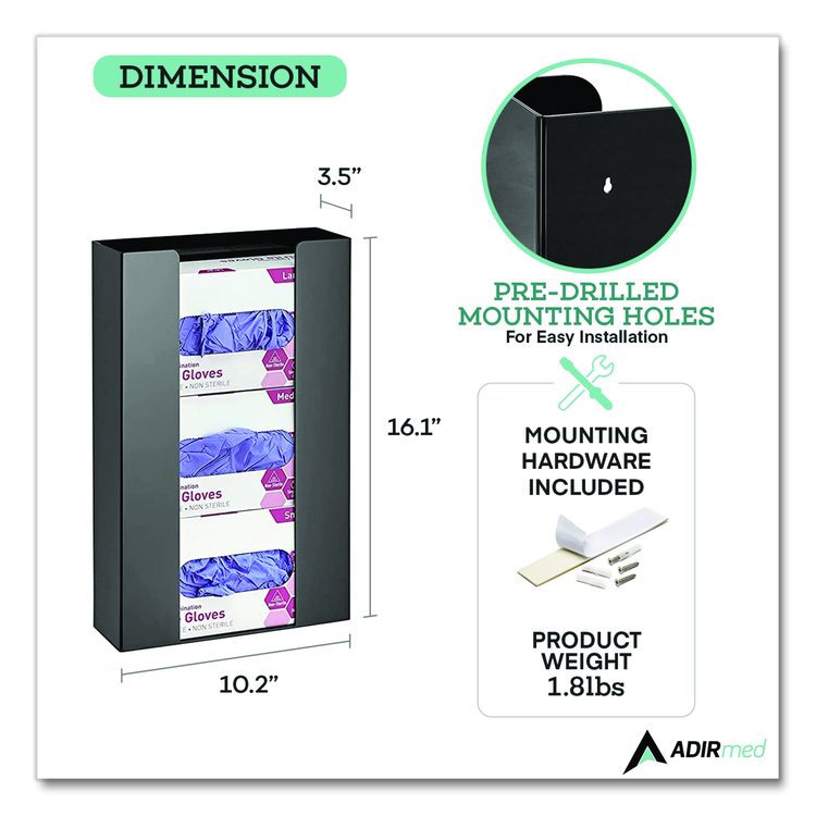 Acrylic Glove Dispenser, Triple Box Capacity, 10.2 x 3.5 x 16.1, Black