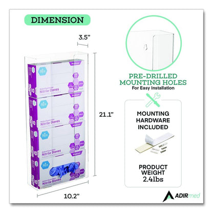 Acrylic Glove Dispenser, Quad Box Capacity, 10.2 x 3.5 x 21.1, Clear