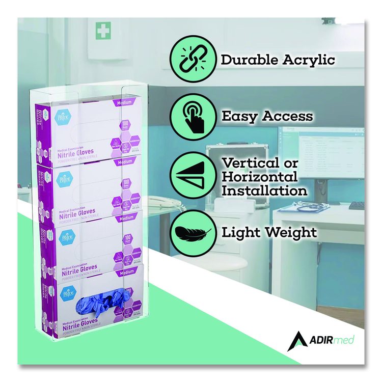 Acrylic Glove Dispenser, Quad Box Capacity, 10.2 x 3.5 x 21.1, Clear