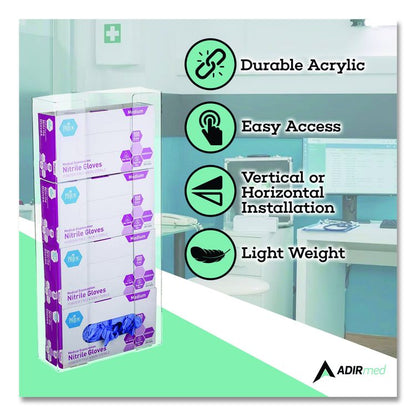 Acrylic Glove Dispenser, Quad Box Capacity, 10.2 x 3.5 x 21.1, Clear