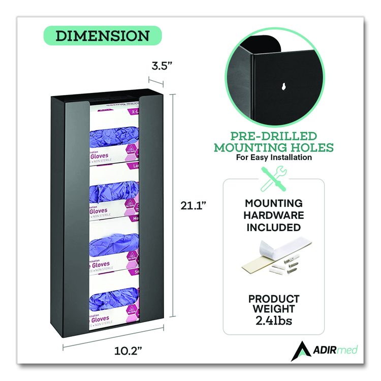 Acrylic Glove Dispenser, Quad Box Capacity, 10.2 x 3.5 x 21.1, Black