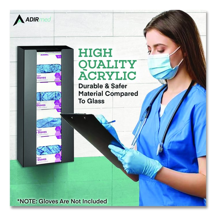 Acrylic Glove Dispenser, Quad Box Capacity, 10.2 x 3.5 x 21.1, Black