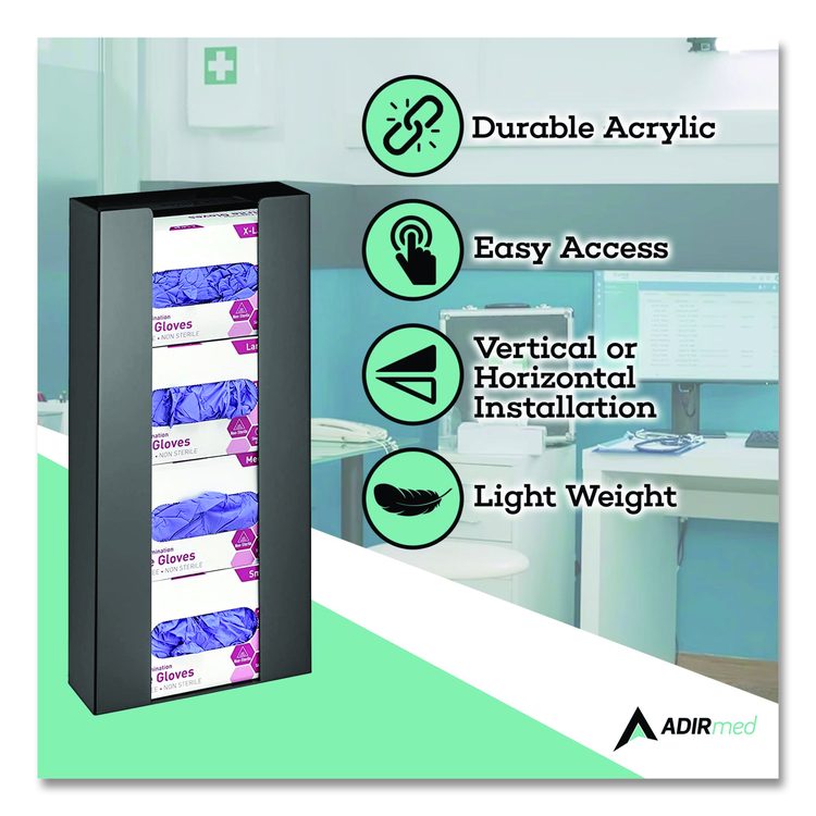Acrylic Glove Dispenser, Quad Box Capacity, 10.2 x 3.5 x 21.1, Black
