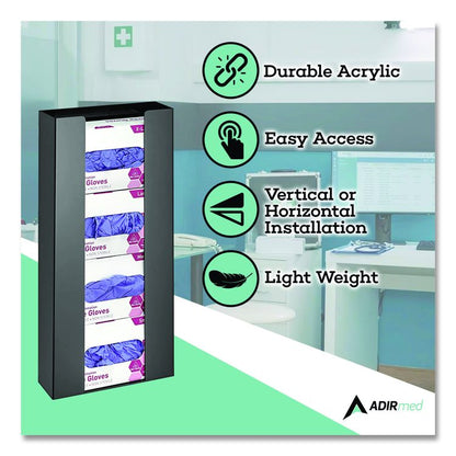 Acrylic Glove Dispenser, Quad Box Capacity, 10.2 x 3.5 x 21.1, Black