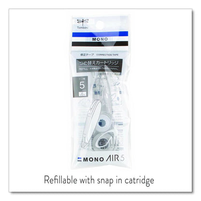MONO Air Pen-Type Correction Tape, Refillable, 0.19" x 19.67 ft, White Tape, Clear Dispenser