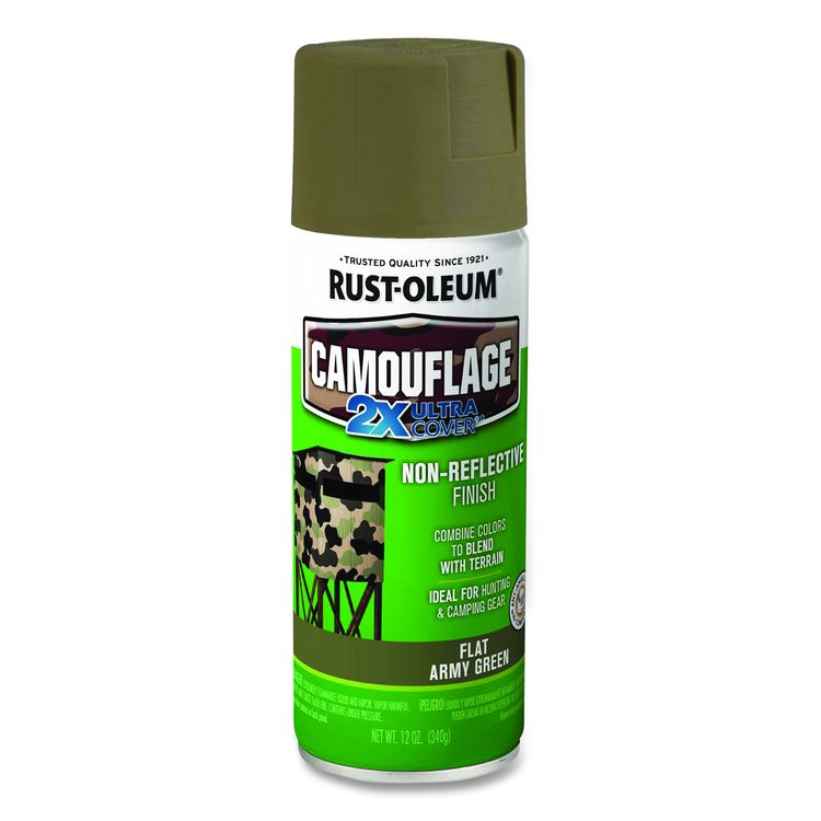 Camouflage Spray Paint, Flat Army Green, 12 oz Aerosol Can