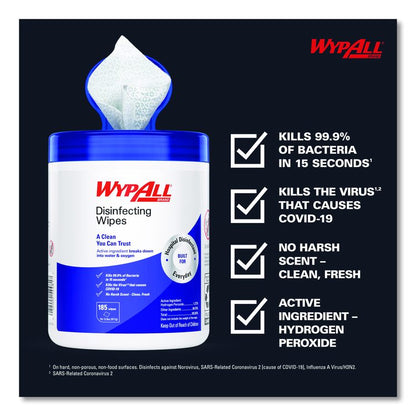 Disinfecting Wipes, 1-Ply, 5.16 x 8.5, Fresh Scent, White, 185 Sheets/Canister, 3 Canisters/Carton