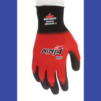 Ninja BNF N96970 Gloves, 10" Long, Medium, Black/Red, 12 Pairs