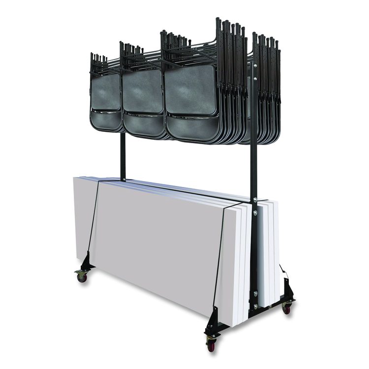 Folding Chair and Table Combo Cart, Metal, 600 lb Capacity, 33.7 x 65 x 67, Black