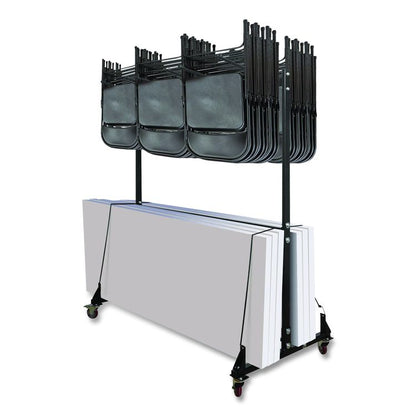 Folding Chair and Table Combo Cart, Metal, 600 lb Capacity, 33.7 x 65 x 67, Black