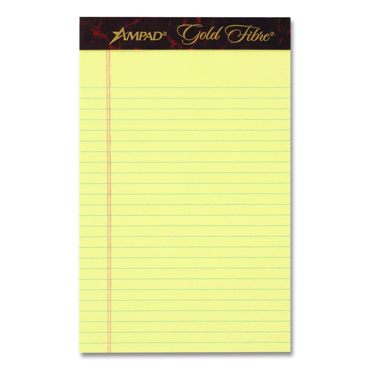 Gold Fibre Quality Writing Pads, Medium/College Rule, (50) Canary Yellow 5 x 8 Sheets, Dozen