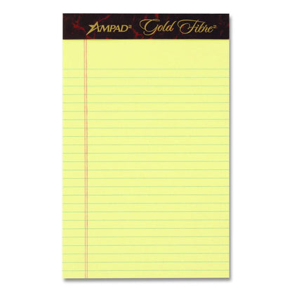 Gold Fibre Quality Writing Pads, Medium/College Rule, (50) Canary Yellow 5 x 8 Sheets, Dozen
