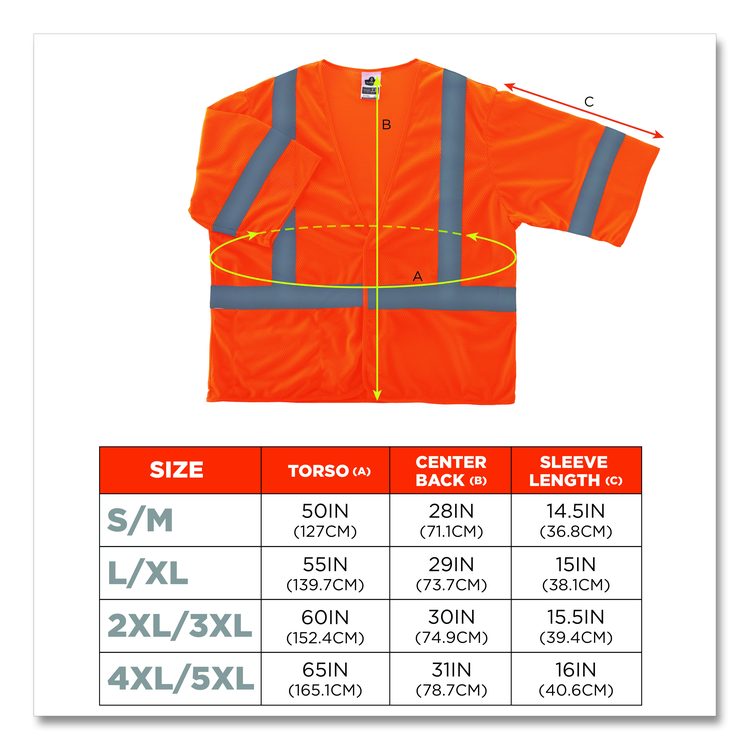 GloWear 8310HL Type R Class 3 Economy Mesh Vest, Polyester, 2X-Large to 3X-Large, Orange