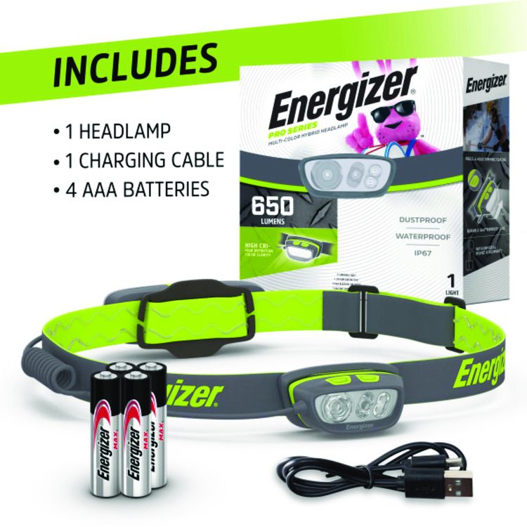 Pro Series Multi-Color Hybrid Headlamp, Rechargeable Lithium Ion Battery/4 AAA Batteries (Included), Gray/Green