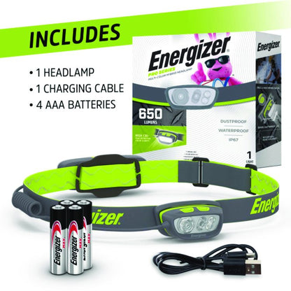 Pro Series Multi-Color Hybrid Headlamp, Rechargeable Lithium Ion Battery/4 AAA Batteries (Included), Gray/Green