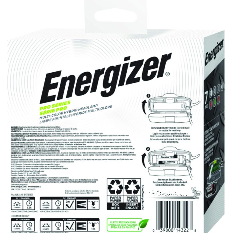 Pro Series Multi-Color Hybrid Headlamp, Rechargeable Lithium Ion Battery/4 AAA Batteries (Included), Gray/Green