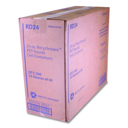 Recycleware Round Deli Container, 24 oz, 4.6" Diameter x 3.6" h, Clear, Plastic, 500/Carton