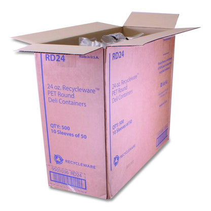 Recycleware Round Deli Container, 24 oz, 4.6" Diameter x 3.6" h, Clear, Plastic, 500/Carton