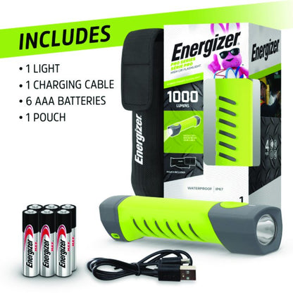 Pro Series Handheld High CRI Flashlight, Rechargeable Lithium Ion Battery/6 AAA Batteries (Included), Gray/Green