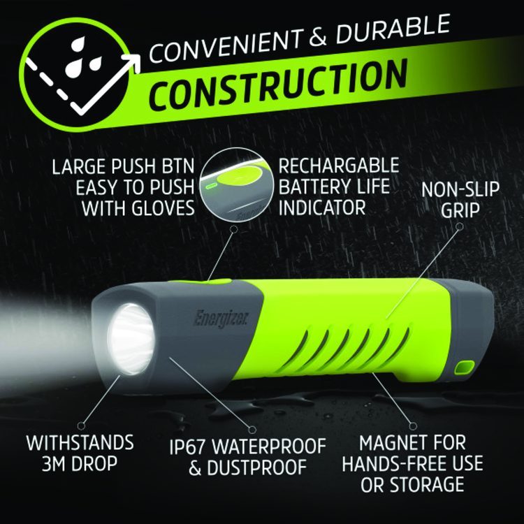 Pro Series Handheld High CRI Flashlight, Rechargeable Lithium Ion Battery/6 AAA Batteries (Included), Gray/Green