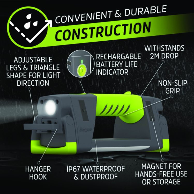 Pro Series Work Light, Rechargeable Lithium Ion Battery/3 AA Batteries (Included), Gray/Green