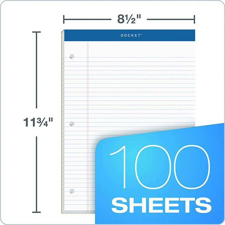 Double Docket Ruled Pads with Extra Sturdy Back, Medium/College Rule, (100) White 8.5 x 11 Sheets
