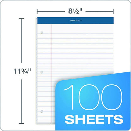 Double Docket Ruled Pads with Extra Sturdy Back, Medium/College Rule, (100) White 8.5 x 11 Sheets