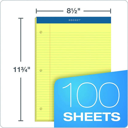 Double Docket Ruled Pads with Extra Sturdy Back, Medium/College Rule, (100) Canary Yellow 8.5 x 11 Sheets