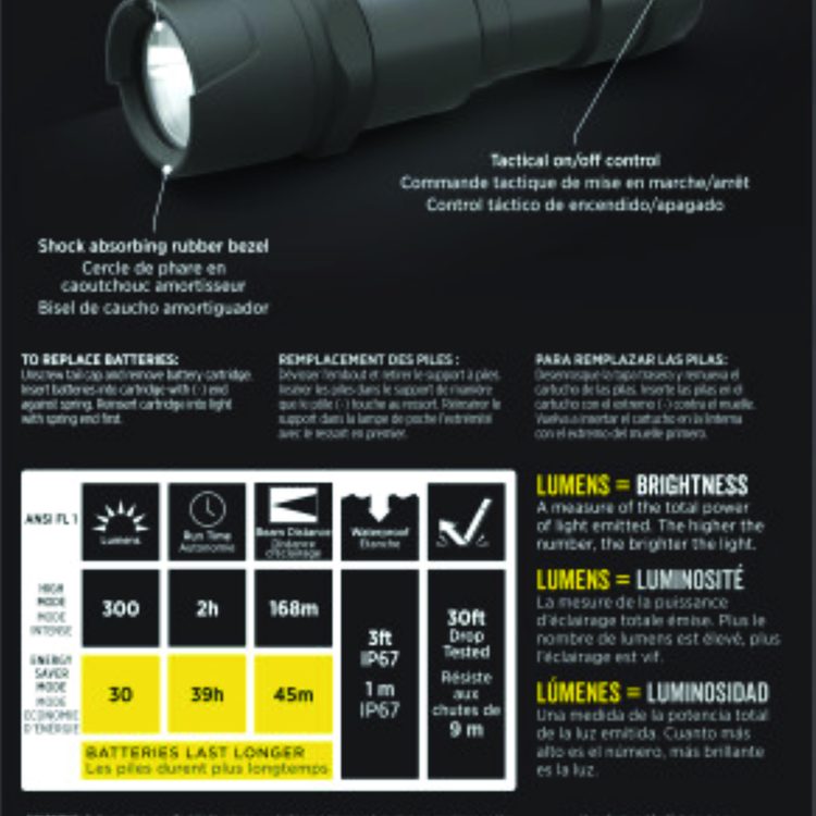 Virtually Indestructible LED Flashlight, 3 AAA Batteries (Included), Black
