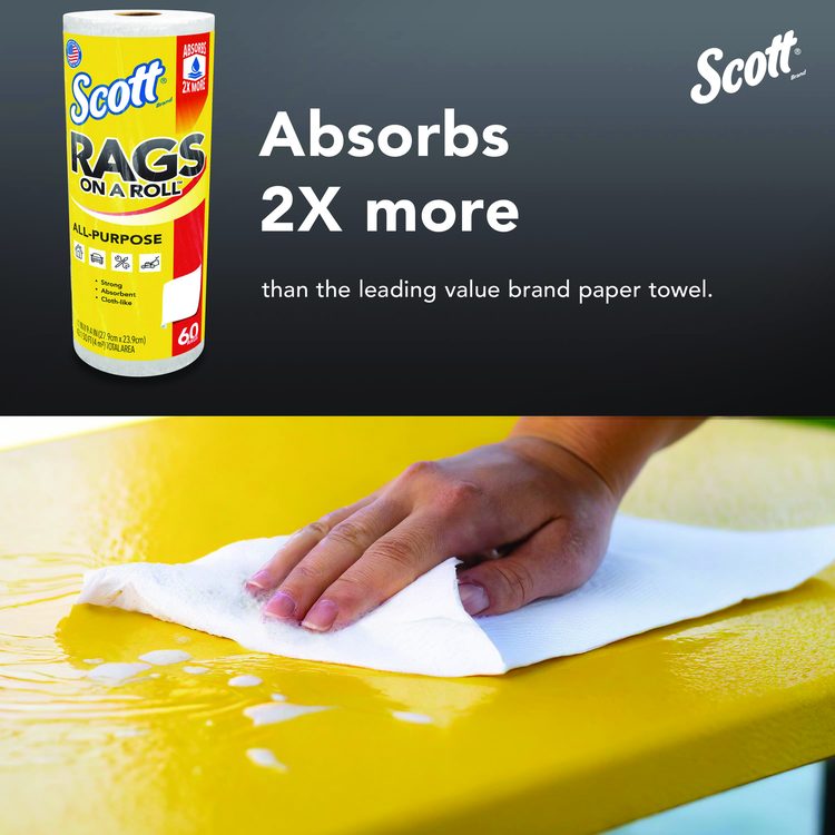 Rags On A Roll, 1-Ply, 9.4 x 11, White, 60/Roll, 12 Rolls/Carton
