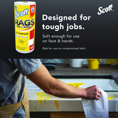 Rags On A Roll, 1-Ply, 9.4 x 11, White, 60/Roll, 12 Rolls/Carton