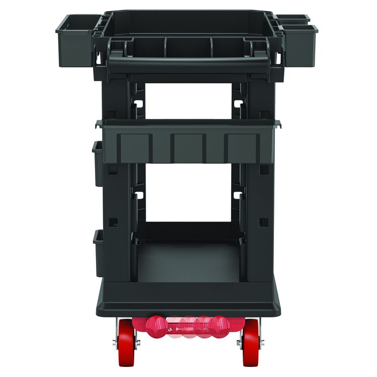 Heavy Duty Plus Utility Cart, Plastic, 2 Shelves, 6 Bins, 500 lb Capacity, 19.5" x 41.78" x 34.81", Black