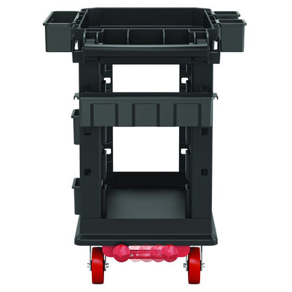 Heavy Duty Plus Utility Cart, Plastic, 2 Shelves, 6 Bins, 500 lb Capacity, 19.5" x 41.78" x 34.81", Black