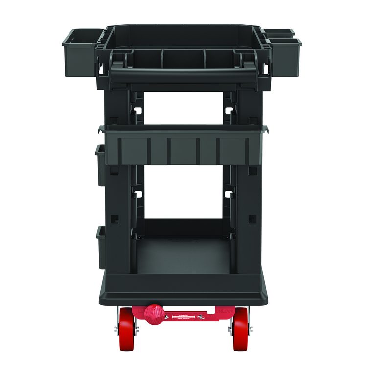 Heavy Duty Plus Utility Cart, Plastic, 2 Shelves, 6 Bins, 500 lb Capacity, 19.5" x 41.78" x 34.81", Black